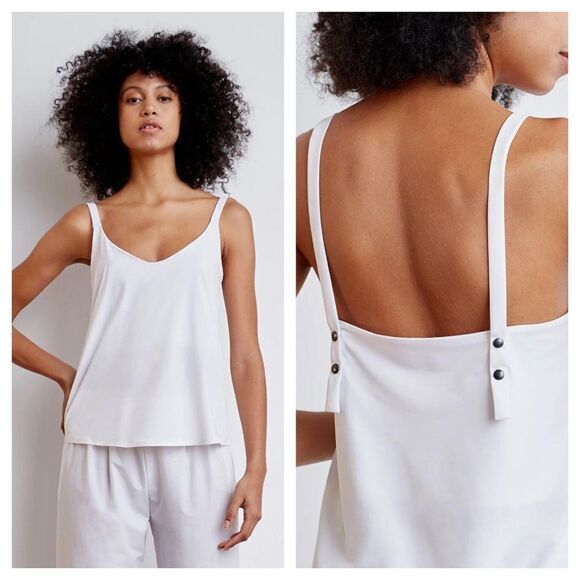A Day Snap To It Tank Top White Silky V Neck Snap Straps Size XS - Picture 1 of 8